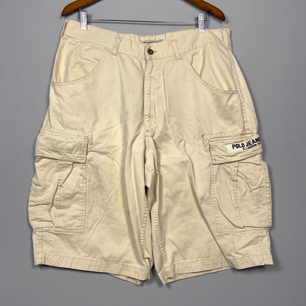 Vintage Polo Jeans Co Cargo Y2K Shorts Mens 36 Paratrooper Khaki Baggy Military
